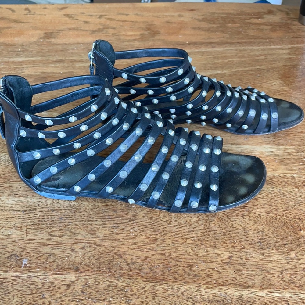 Giuseppe Zanotti silver stud/black leather sandals